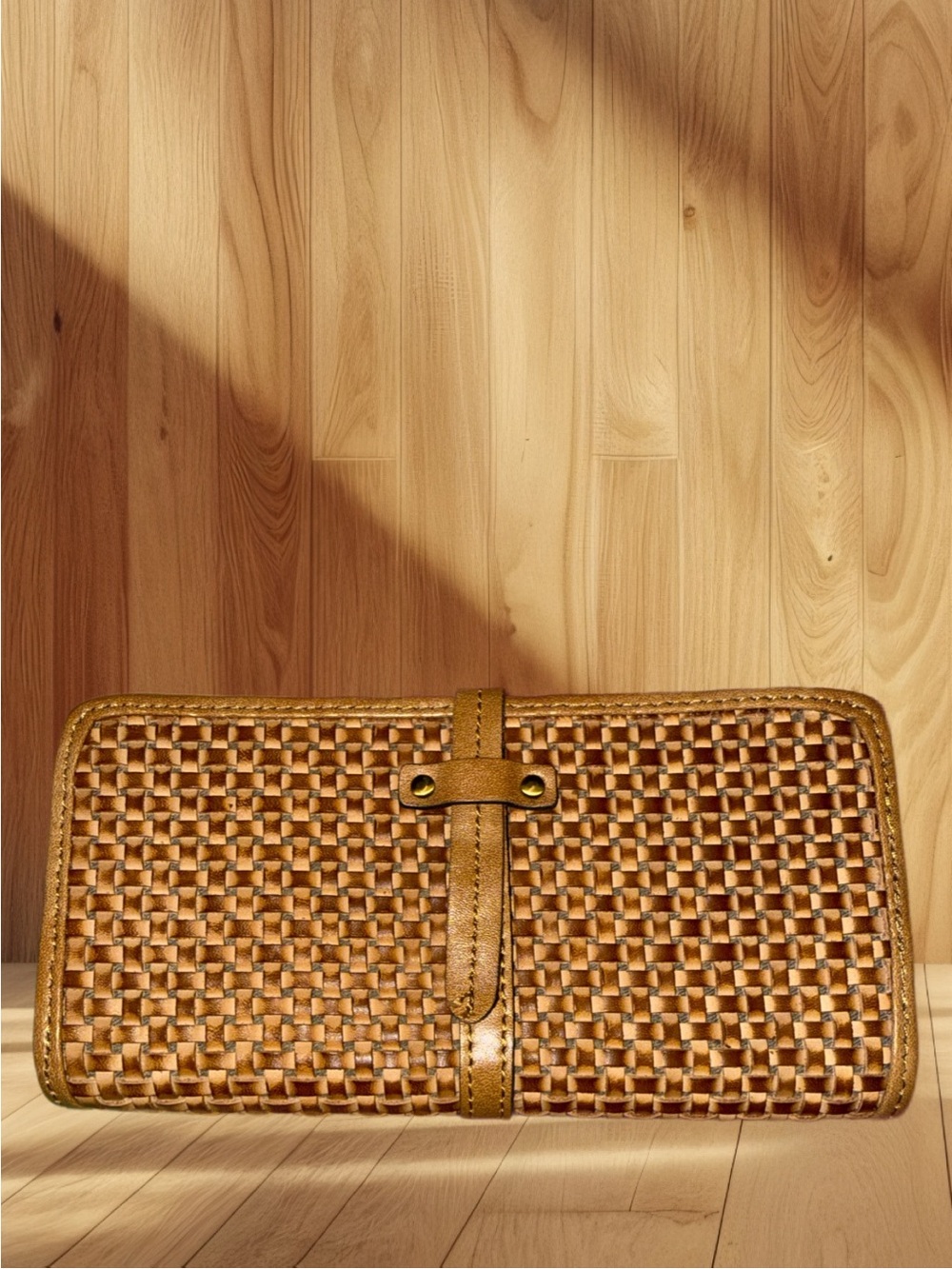 Patricia Nash Woven Leather Checkbook Wallet Vintage Distressed